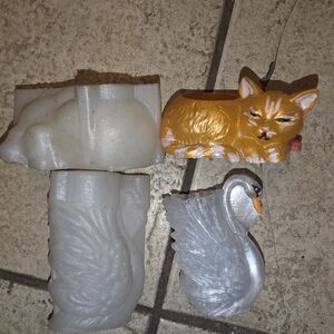 Lot Of 2 Planter Molds For Epoxy Resin Cat & Swan Mould